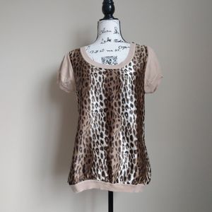 Cynthia Steffe animal print silk angora blend top women's M